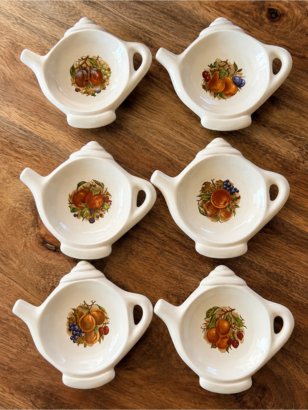 Vintage Mountainside Ceramic Teapot Tea Bag Tidies- Set of 6 Fruit Designs
